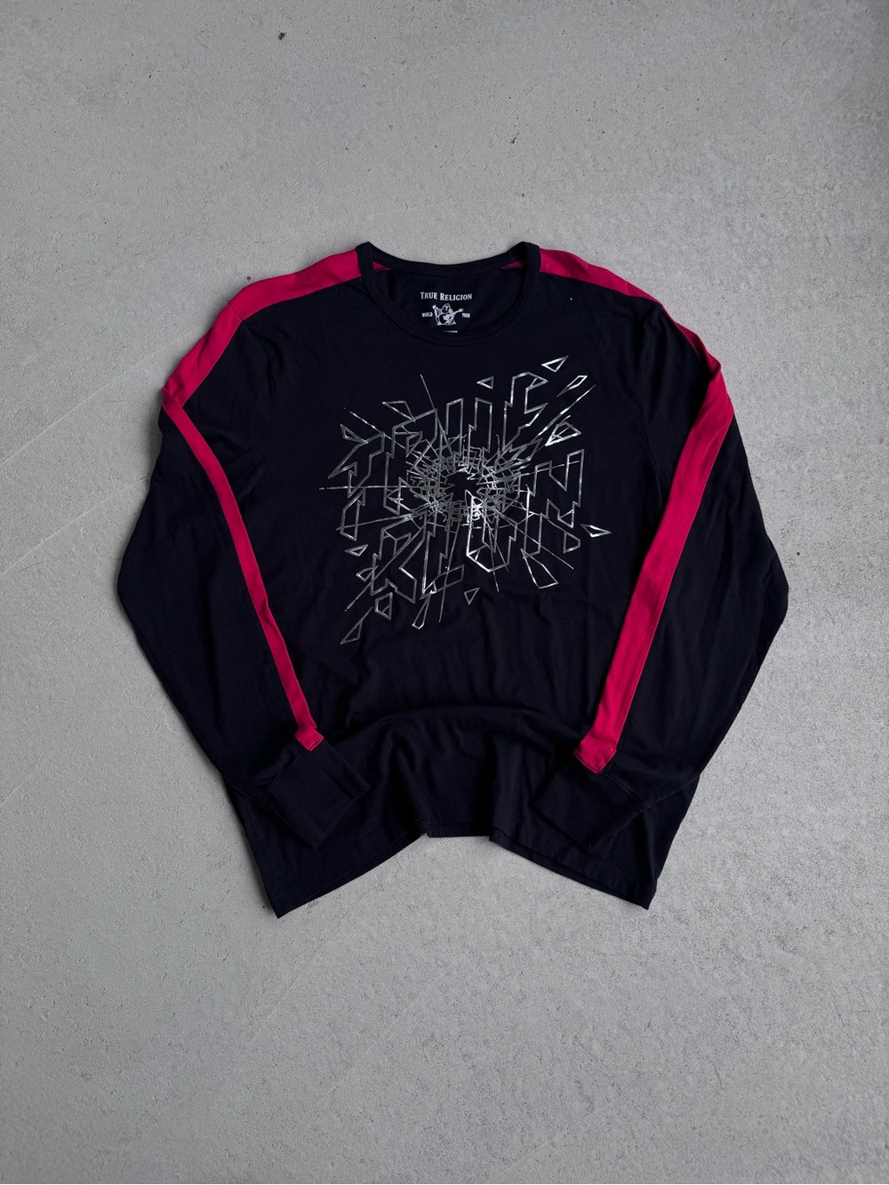 True Religion Black Long Sleeve Shirt with Pink Shoulder Stripes